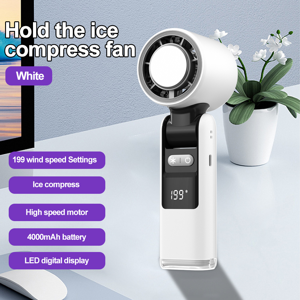 Mini Ice Compress Handheld Turbo Jet Fan 199 Wind Speeds Adjustable 4000mAh USB Rechargeable Portable Fan Outdoor Turbo Neck Fan: Burgundy