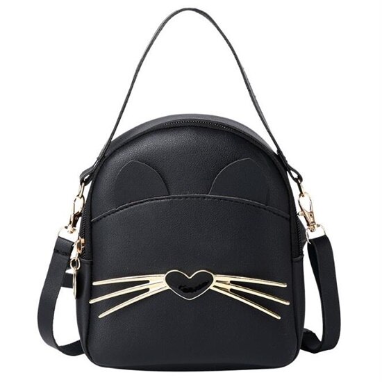 Yogodlns Women PU Leather Small Shoulder Bag Girl School Bags for Teenager Girls Female Preppy Cat Cartoon Blosa: Black