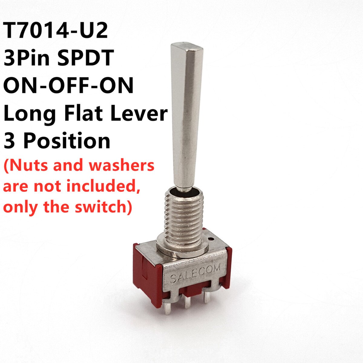 SH T70-T Series Flat Handle 3Pin SPDT Straight PCB Mount Mini Toggle Switch For Remote Control: T7014-U2 ON-OFF-ON