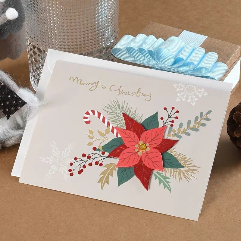 Vintage kraftpapier Hollow out Kerst bericht met envelop Kerstmis Nieuwjaar zegen groet dank card c: 04 style