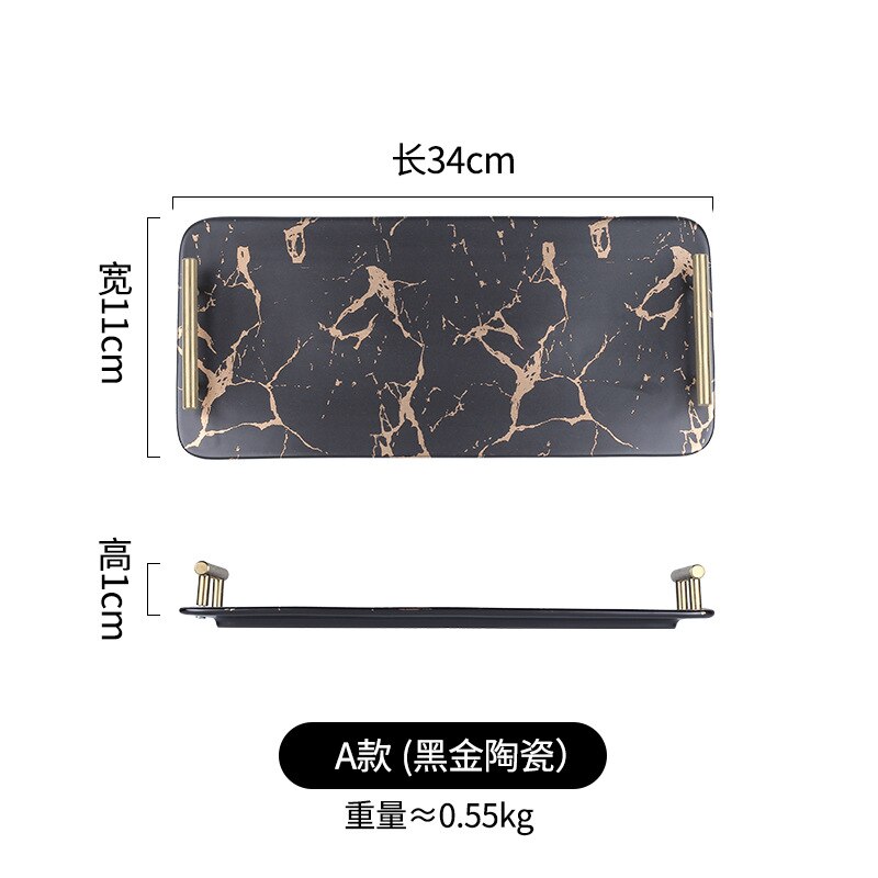 Bandeja de cerámica moderna de mármol dorado para restaurante, bandeja creativa para Sushi, plato de postre para desayuno en casa, accesorios de decoración para el hogar: B