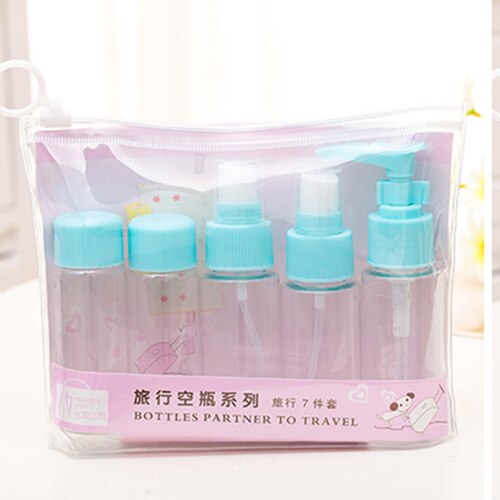 Kosmetyczka 7 sztuk/zestaw przenośny rozpylać wielokrotnego napełniania butelek zestaw plastikowy pojemnik na kosmetyki Dom podróż pusty rozpylać napełniania butelek etui: Niebo niebieski