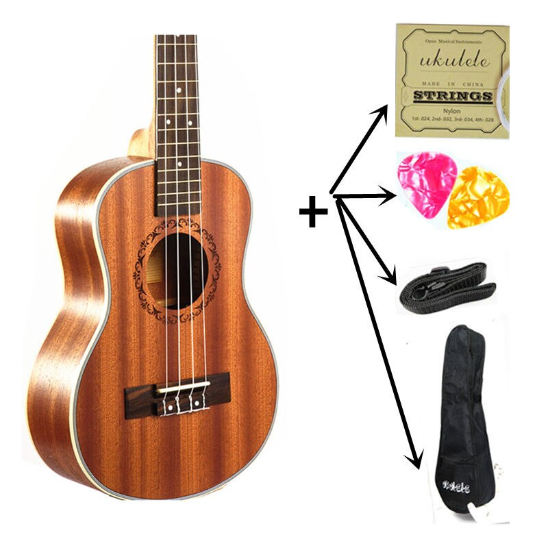 23" Ukulele 4 String Instruments Mini Hawaiian Guitar Rosewood Fretboard Sapele Electric Ukulele with Pickup EQ Uke Guitarra: uku and bag and part