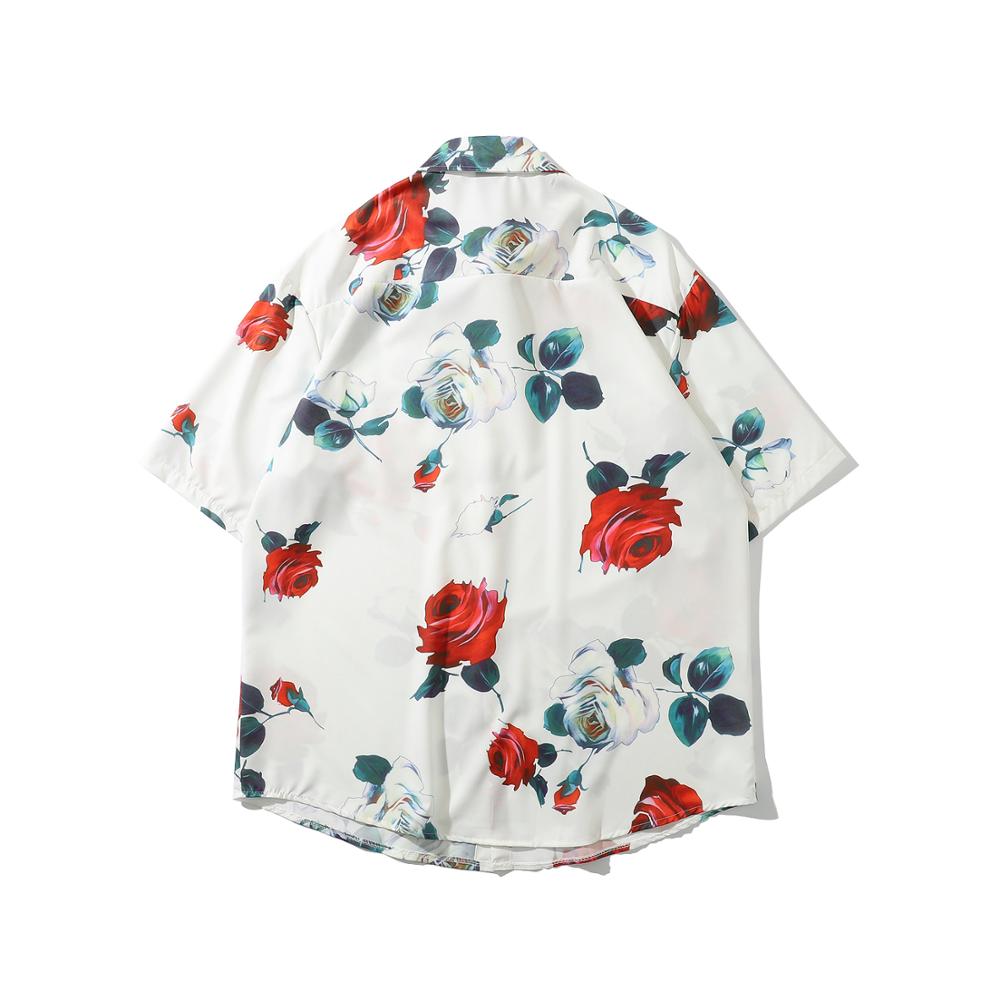 Camisas estampadas con flores rosas para hombre, camisa Floral de manga corta para hombre, blusas básicas para hombre, camisas casuales para hombre