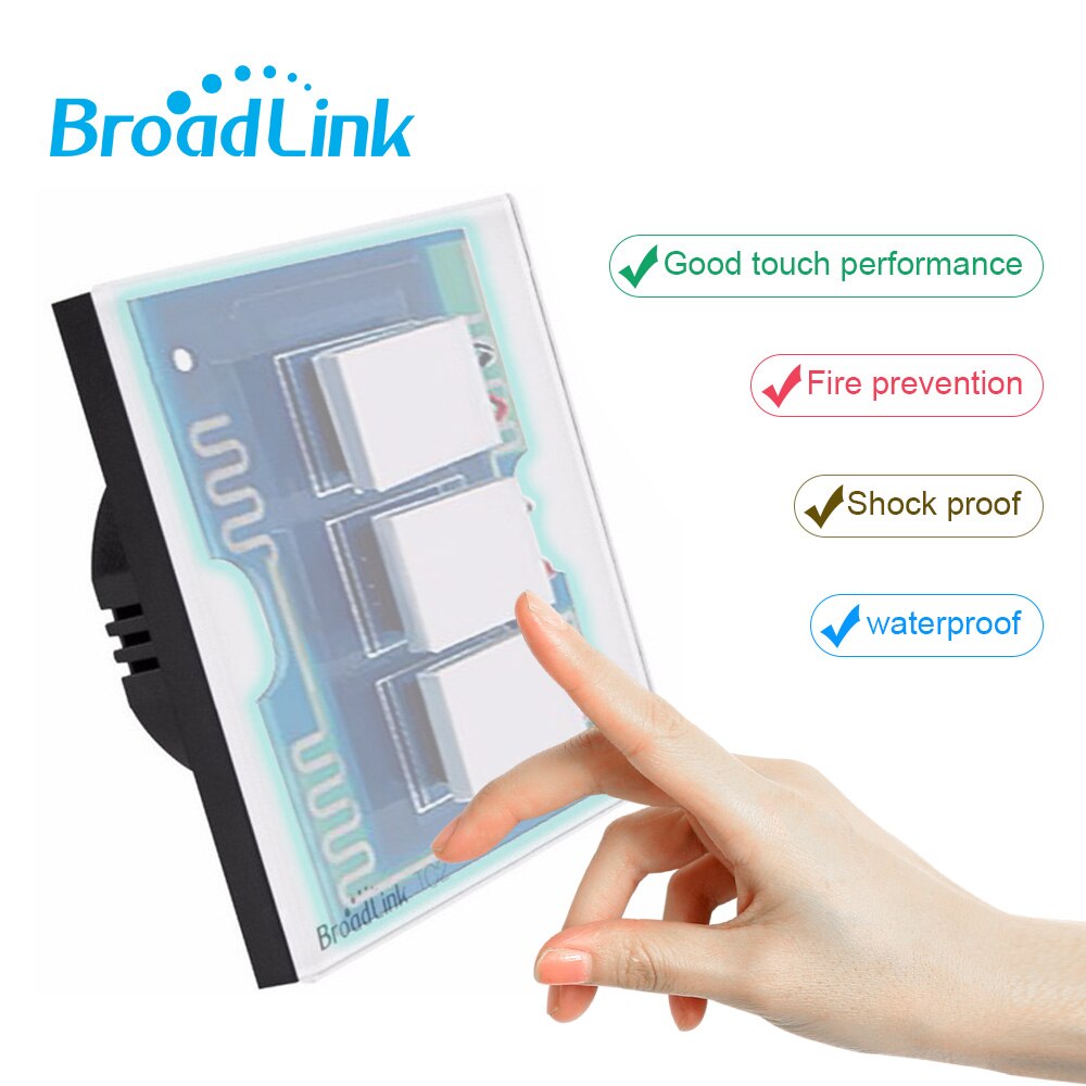 Broadlink interruptor de luz padrão tc2 1/2020, painel branco de design moderno, controle inteligente via rm pro rm4 pro