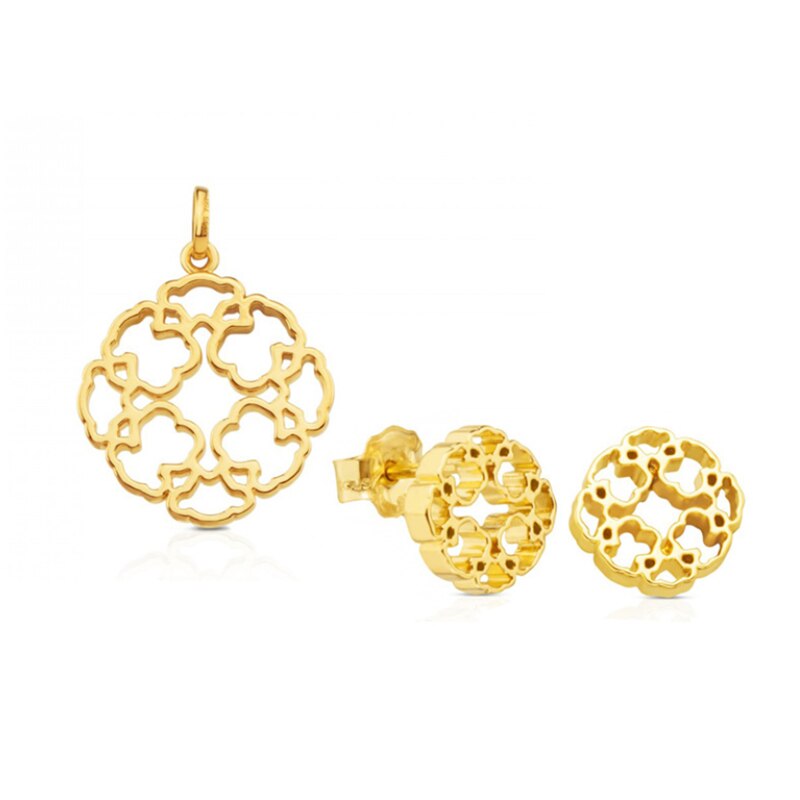 Moda ouro cor de aço inoxidável urso pingente colar brincos conjuntos urso redondo charme colar corrente jóias para presentes femininos