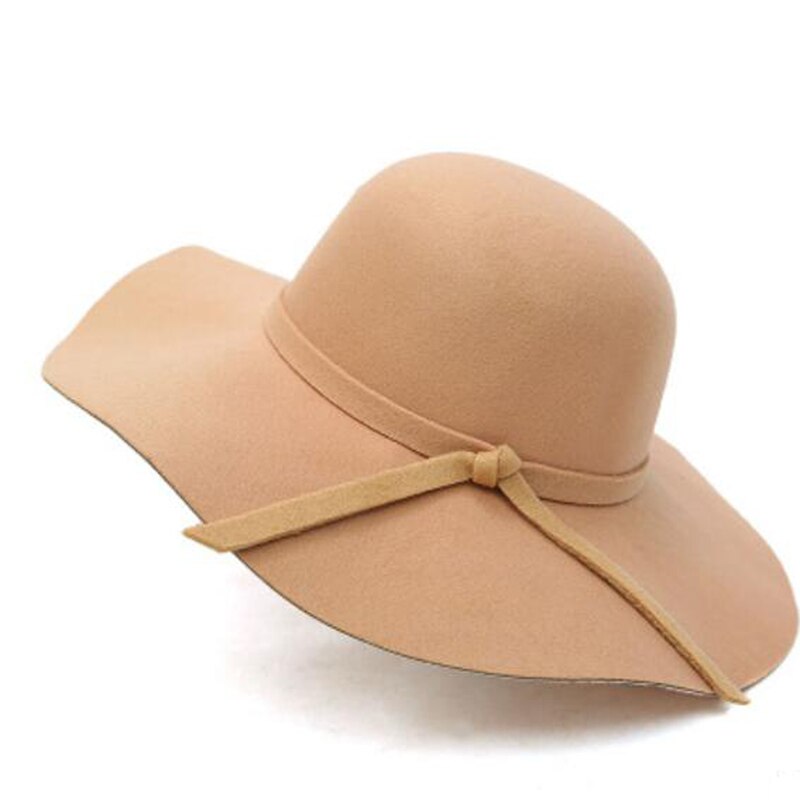 Felt Bowler Hawkins Felt Cap Wide Brim Ladies Trilby Feminino Hat Women Men Jazz Church Godfather Sombrero Caps Wool Fedora Hats: Khaki