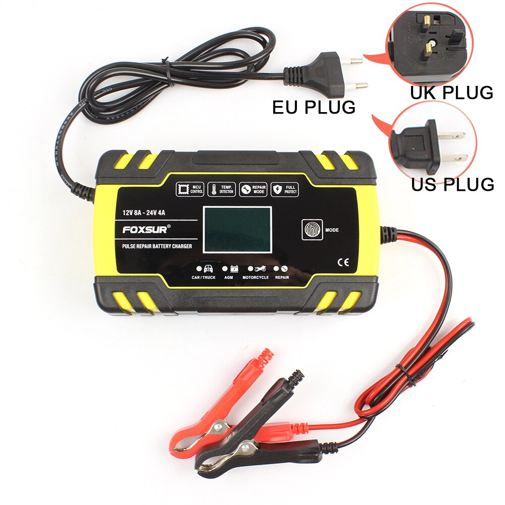 Car Battery Charging Units Jump Starter Wire Automatic Car Battery Charger 100V-240V To 12V-8A/24V-4A Car Charger HD LCD Display: Default Title