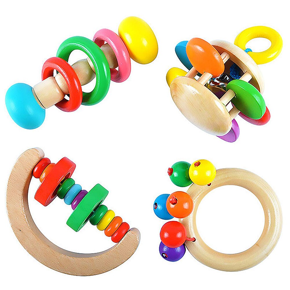 4 teile/satz Childred der Spielzeug Baby Rasseln Holz Bunte Erfassen Spielen Spiel Zahnen Säuglings Frühen Musical Pädagogisches Spielzeug Baby