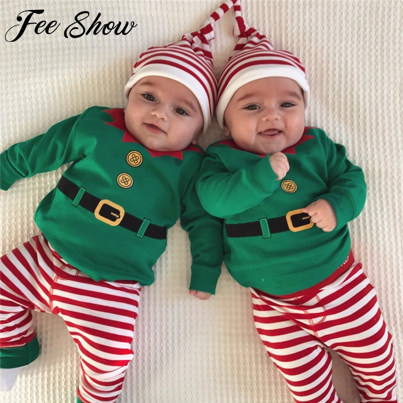 Baby Boy Girl Autumn Christmas xmas Clothes Set Toddler Baby Boys Girls Romper Pant Hat Outfits Clothes