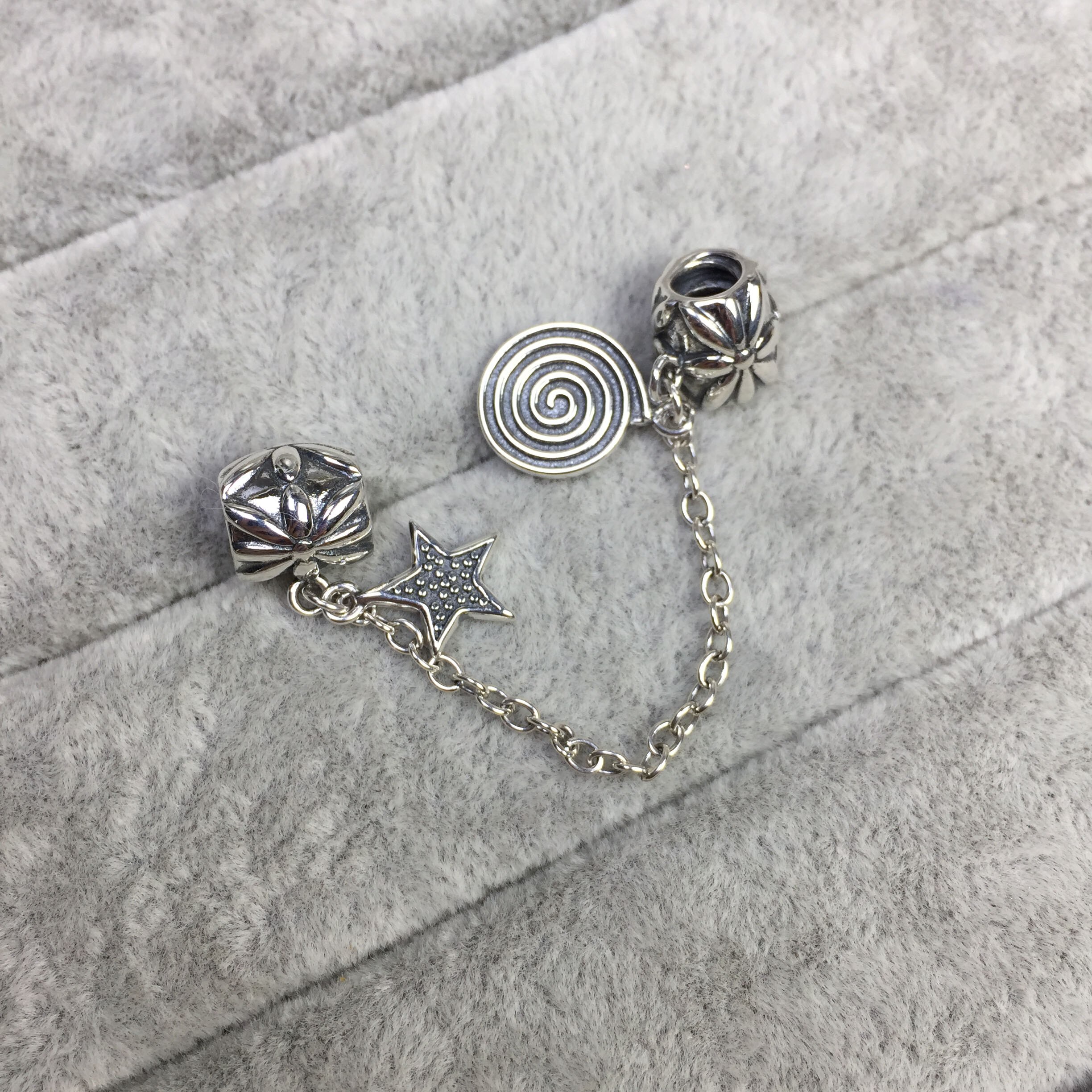 100% 925 Sterling Silver Classic Moon and Stars Ladies Charm Bracelet DIY Accessories Safety Chain: 5015