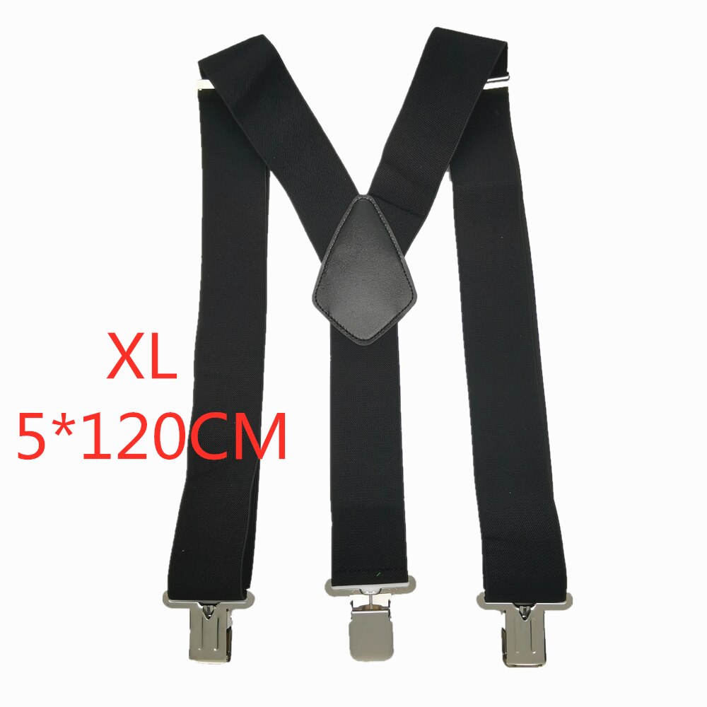 Bretelles à Clips solides pour hommes, bretelles unisexes, 50mm de Large, 5 couleurs unies, ceinture à bretelles réglables à haute élasticité pour les travaux lourds: Black-120cm