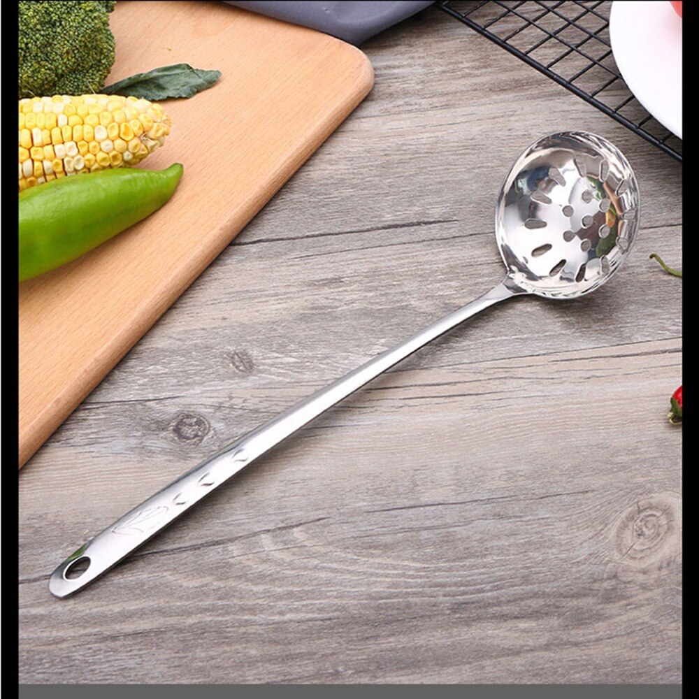 Colador de mango largo de acero inoxidable, cuchara para sopa, filtro de concha, desnatador de postres, cucharada de gachas, accesorios de cocina