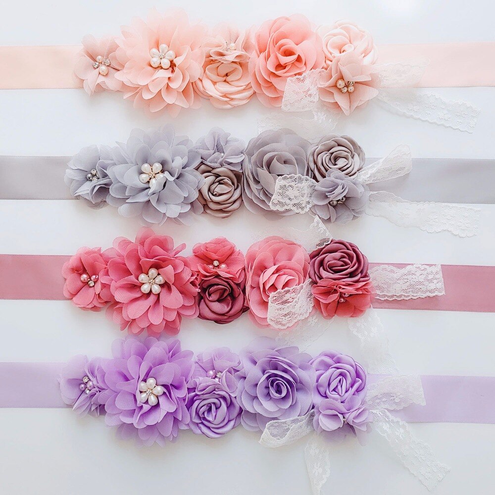 Nuevos y creativos cinturones finos y largos de seda, fajín de señora con flores de gasa, lazo de encaje, accesorios de boda y