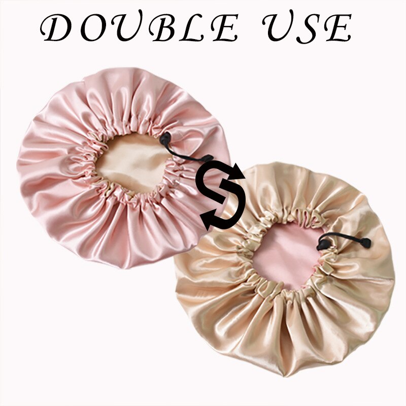 Hair Salon Elastic Thicken Double Layer Night Cap Adjustable Women's Oiled Shower Soft Silk Bath Hat Satin Bonnet Logo Printing