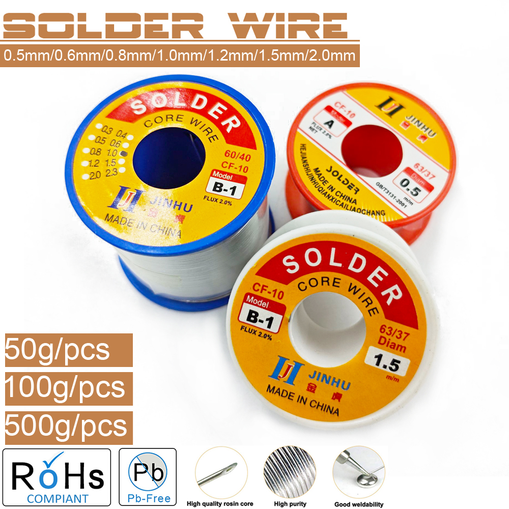 500g/100g/50g cf -10 loddetråd tinn 0.5/0.6/0.8/1.0/1.2/1.5/2.0mm ruller ren harpiks sveisekjerne loddetråd fluksspole