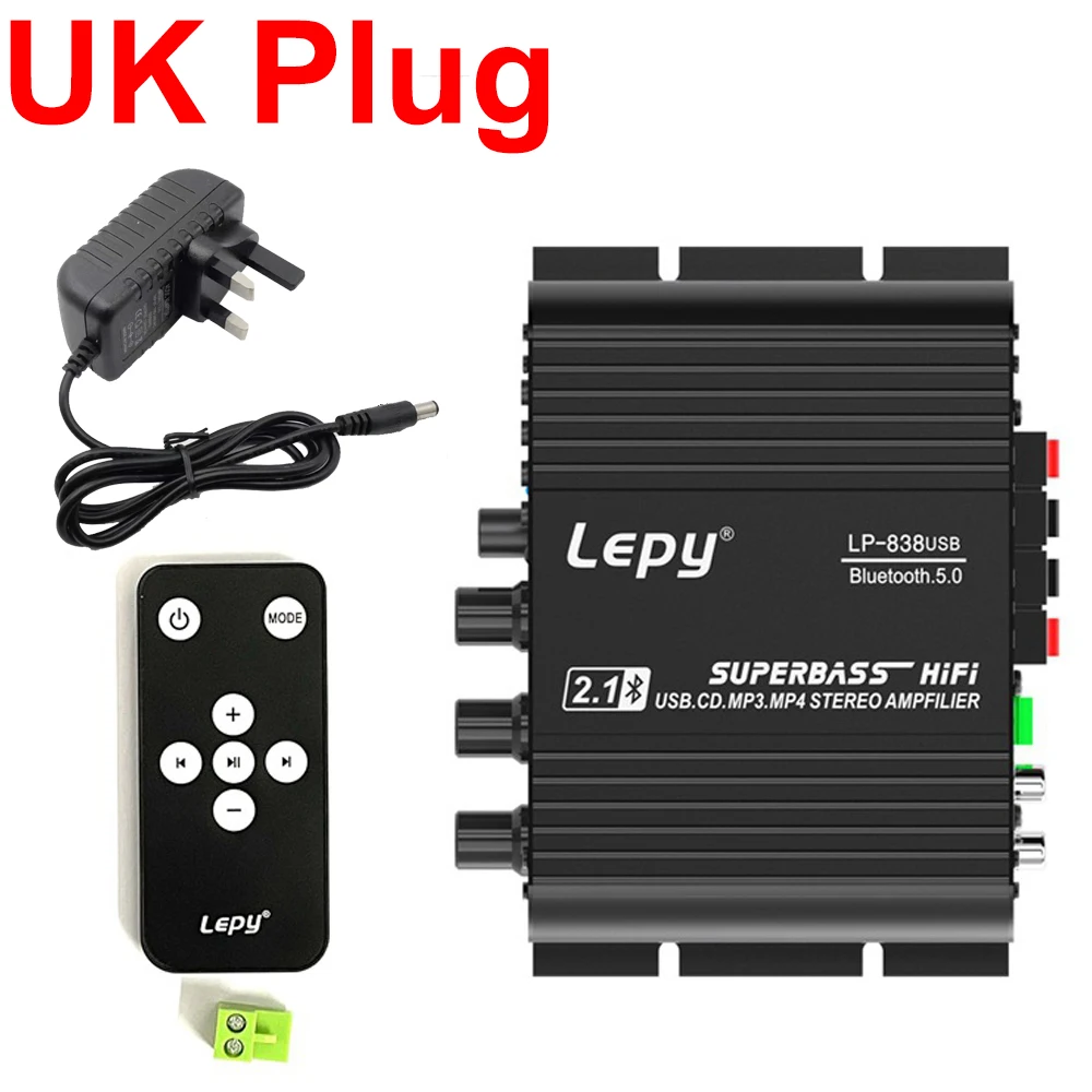 Wzmacniacz audio LEPY 838USB Bluetooth 5.0 Cyfrowy wzmacniacz basowy s HIFI Kanał 2.1 Samochodowy wzmacniacz domowy Sterownik USB Bezstratna muzyka DC12V: YELLOW