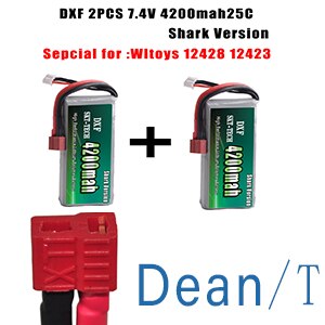 2PCS DXF RC Lipo Batterie 2s 7,4 V 2700mAh 4200mah 20C Max 40C Für Wltoys 12428 feiyue 03 JJRC Q39 upgrade teile: 2PCS 4200mah DeansT