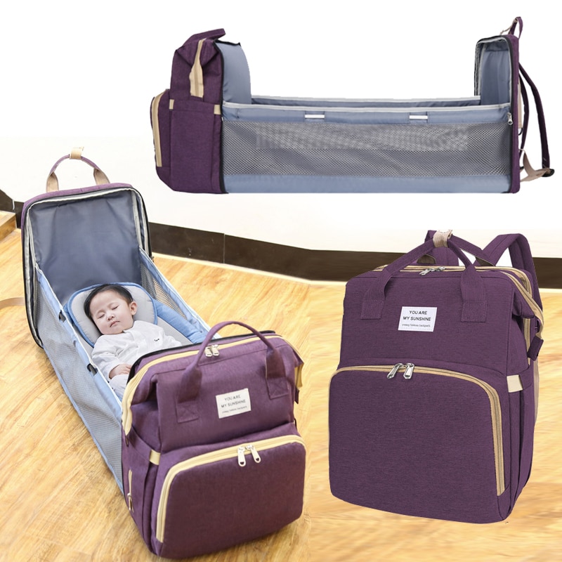 Woman Portable Folding Crib Backpack Light Large Capacity Multifunctional Leisure Double Shoulder Nylon Child Bag