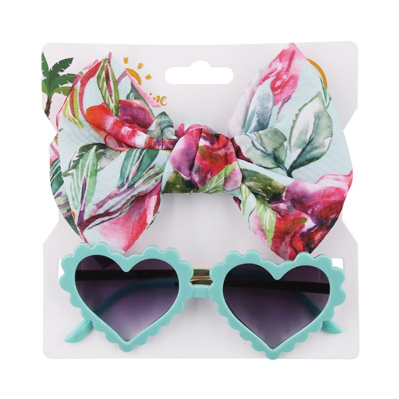 2Pcs/Set Dot Flower Leopard Print Baby Headband with Heart Sunglasses Kids Elastic Nylon Hair Band Girls Hair Accessories: set1