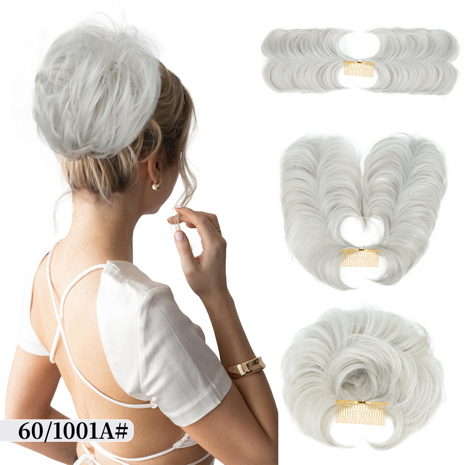 Extensión de moño de pelo liso desordenado sintético, peines ajustables, Clip en coleta corta, coletero, coletero: #144