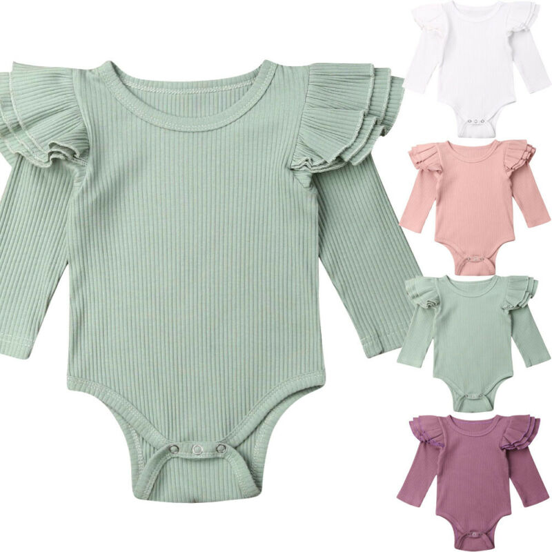 Combinaison en coton pour -né garçon et fille, vêtements chauds et solides, à manches volantées, 4 couleurs, 0-24M