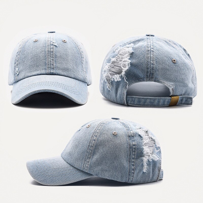 Casquette de Baseball en Denim délavée unisexe, chapeau ajustable avec trous déchirés, style hip hop, idéal pour les sports de plein air