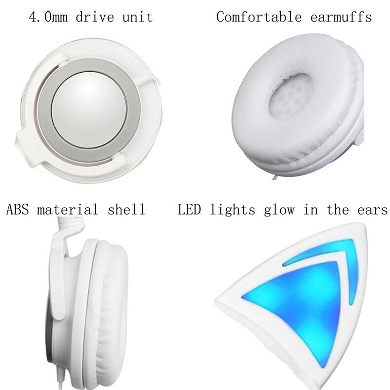 Led glödande kattöronhörlurar barn spelar över örat stereohörlurar 3.5mm jack universal för mobiltelefondator