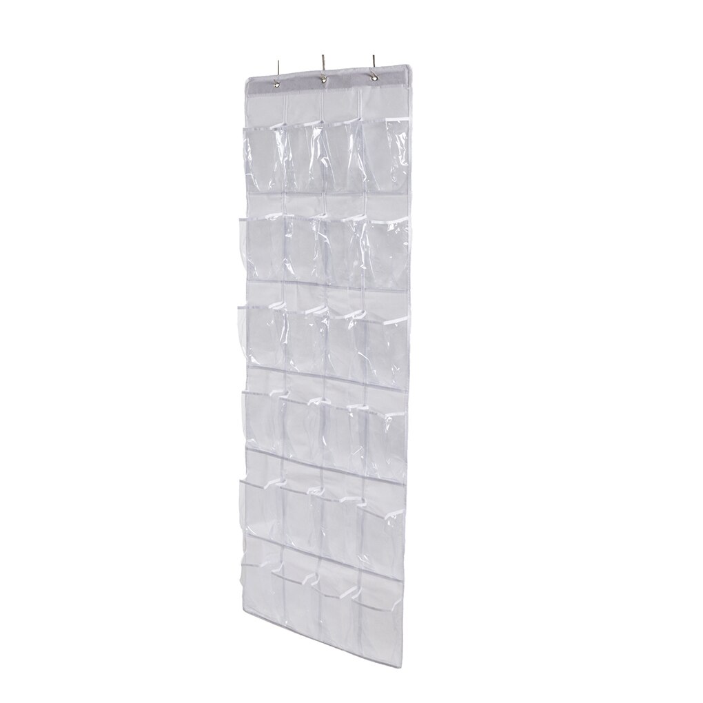 1pc 24 Grid Over Door Hanging Organizer Convenient Storage Holder Rack Closet Shoes Shoe Rack Non-Woven Fabric Shoes Holder: white