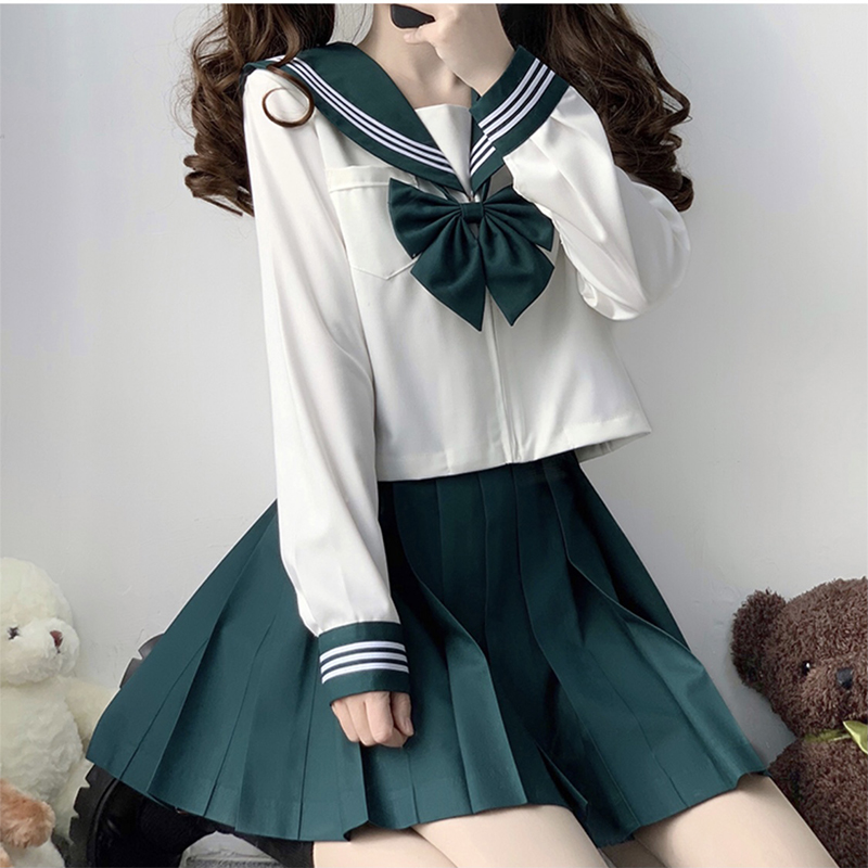 Uniforme scolaire japonais JK pour filles, Costume de Style collège japonais vert, Costume de marin pour femmes, chemise Sexy, jupe plissée, S-XXL