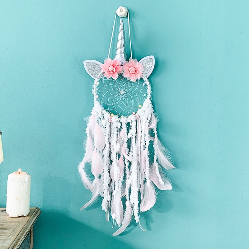 Jednorożec łapacz snów dekoracja sypialnia wystrój pokoju dla dziewczynek dzieci dziecko hak robić zawieszania na ścianie dekoracja pokoju dziecięcego Dreamcatcher: biały