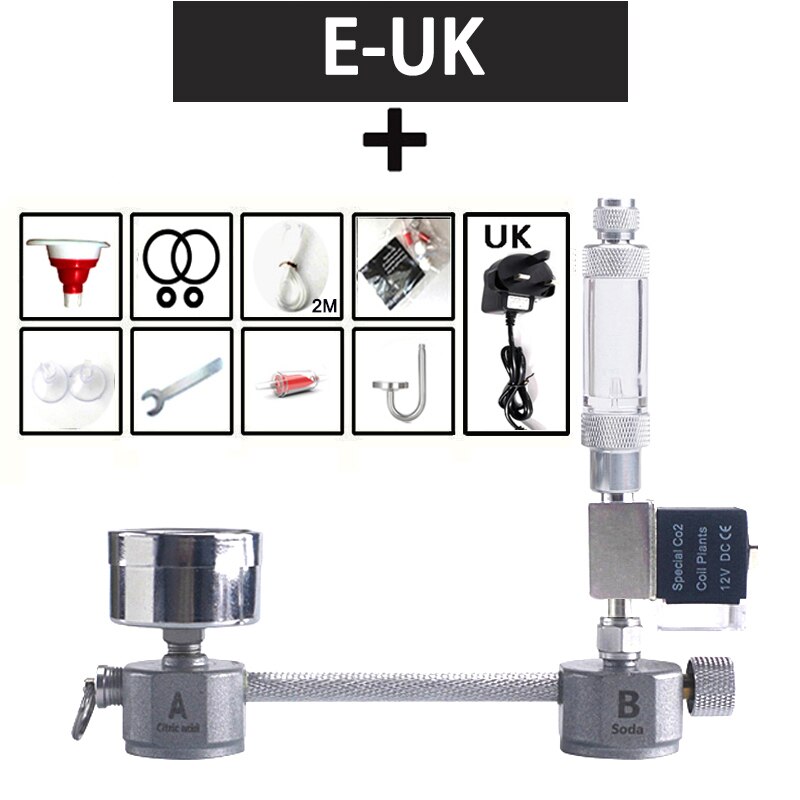 Aquarium DIY CO2 generator,withsolenoid valve Bubble Counter Diffuser Reaction System kit for Aquatic plant Growth CO2 Equipmenr: E-UK plug
