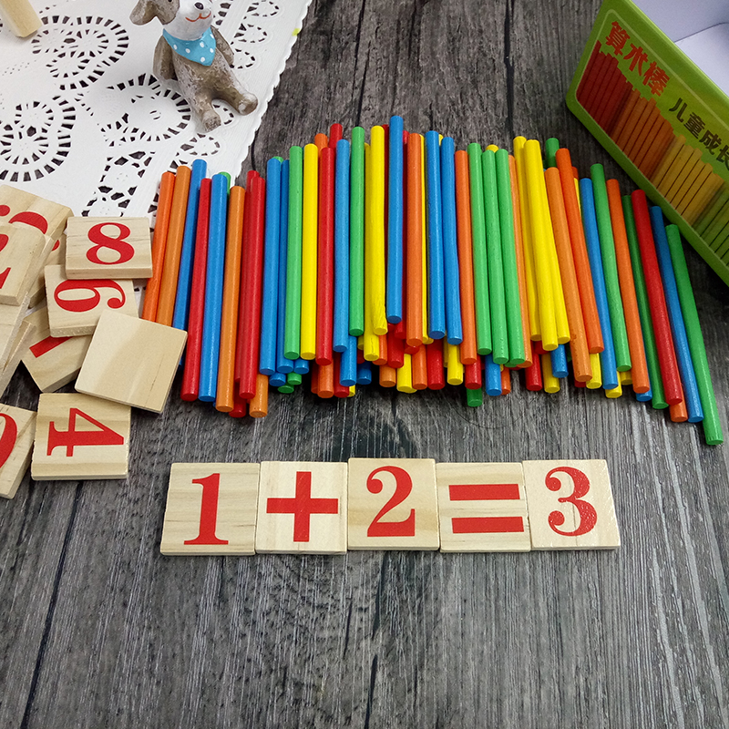 JaheerToy Rekenen Speelgoed voor Kids Count de Stok Houten Speelgoed Ijzeren Doos Pakket Wiskundige Bediening 3-4-5-6-7-8 Jaar
