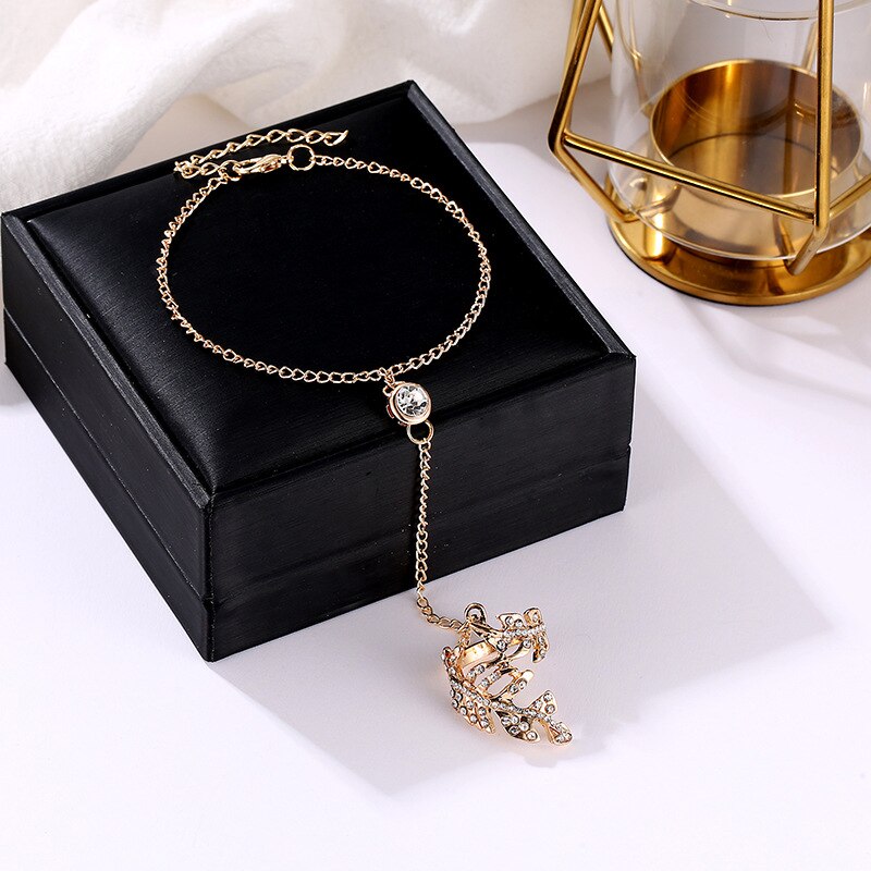Ouro grande anel de cristal pulseira para mulheres corrente de pulso jóias moda mão volta corrente pulseiras feminino braço link ornamentos
