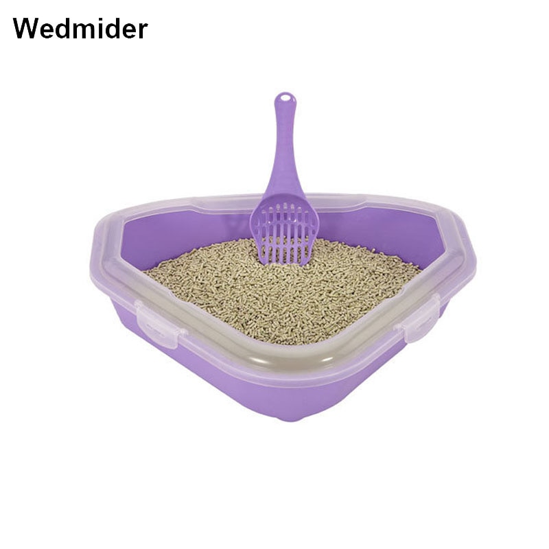 Cat Toilet Plastic Triangle Shape Self Cleaning Cat Litter Box Large Space Plastic Cat Toilet Training Kit Litter Box