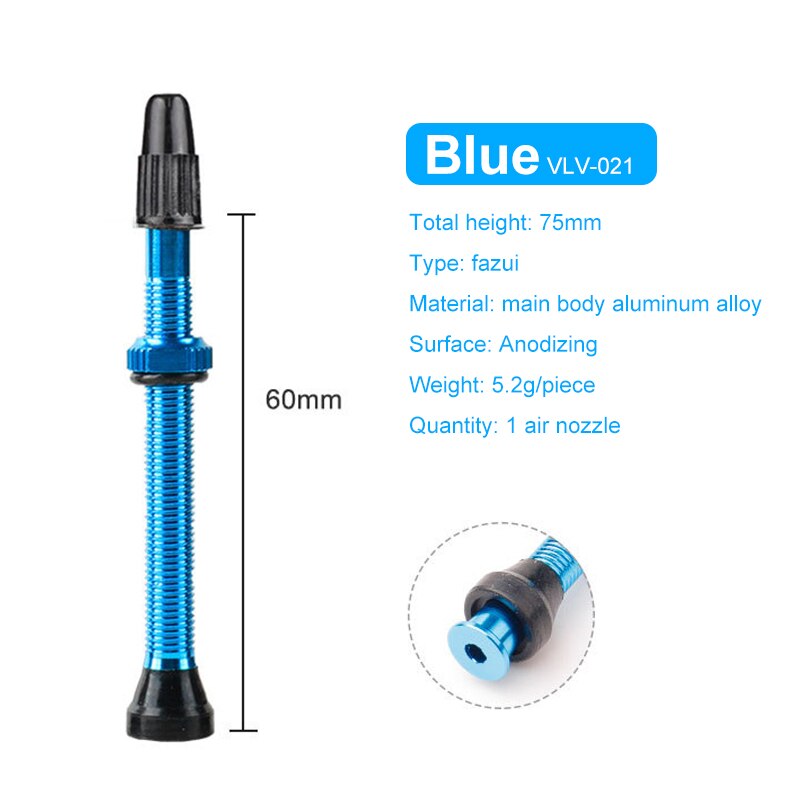 Bicycle 1Pair 40/60/80mm Valve for Road Bicycle Tubeless Tires Brass Alloy Tubeless Sealant Compatible: 60cm Blue