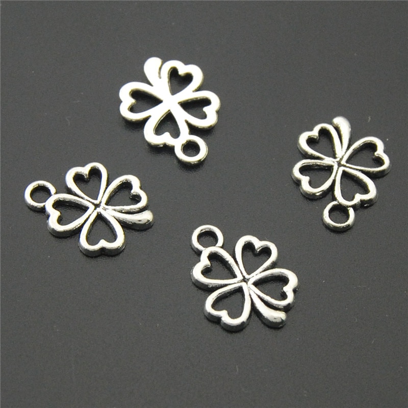 60Pcs Zilver Kleur Alloy Lucky Klavertje Vier Bedels Kralen Fit Armband Diy A2225
