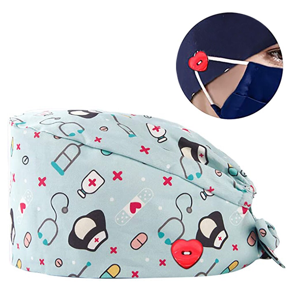 top selling product Printed Button Work Hat Casual Unisex Scrub Cap Support