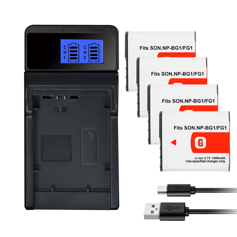 NP BG1 FG1 Battery for Sony Cyber-Shot DSC-W100 DSC-WX1 H3 H7 H9 H10 H20 H50 H55 DSC-T100 T20 NPBG1 NPFG1 1400mah Batterie: 4Battery 1Charger