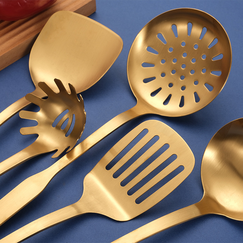 Stainless Steel Gold Kitchenware Cooking Tool Set Scoop Soup Ladle Skimmer Colander Kitchen Gadgets Nonstick Leaky Spatula 1PC