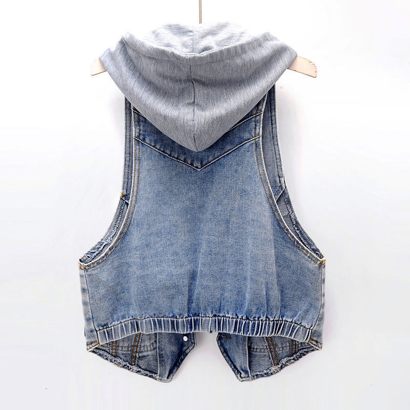 Chaqueta vaquera con capucha para adolescentes y niñas, chaleco azul de , ropa de niña, Chaleco Corto sin mangas