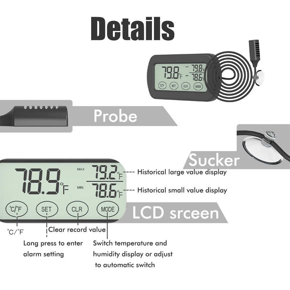 Thermometer Hygrometer Monitor Gauge Automatic reptile accessories Products Alarm Incubator animal Temperature with LCD Display