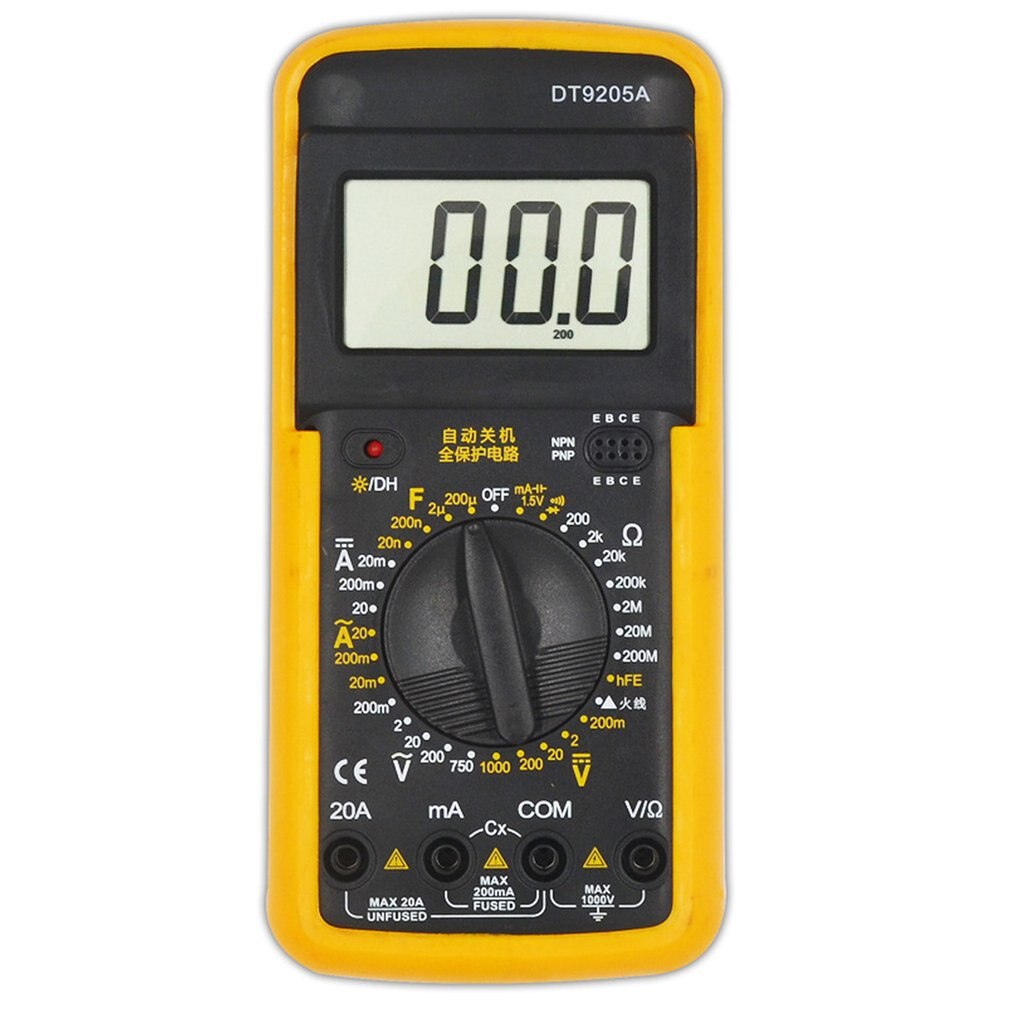 Dt9205a håndholdt digitalt multimeter 1999 tæller ac/dc spændingsstrømmodstandsmåler kapacitans test diode tester