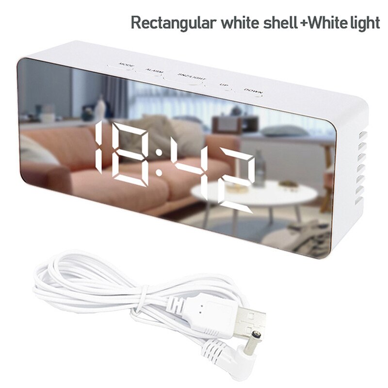 Digital Mirror LED Display Alarm Clock Multifunction Snooze Desk Clock Temperature Calendar USB/AAA Powered Electronic: B-14x5.5x3.4cm-1