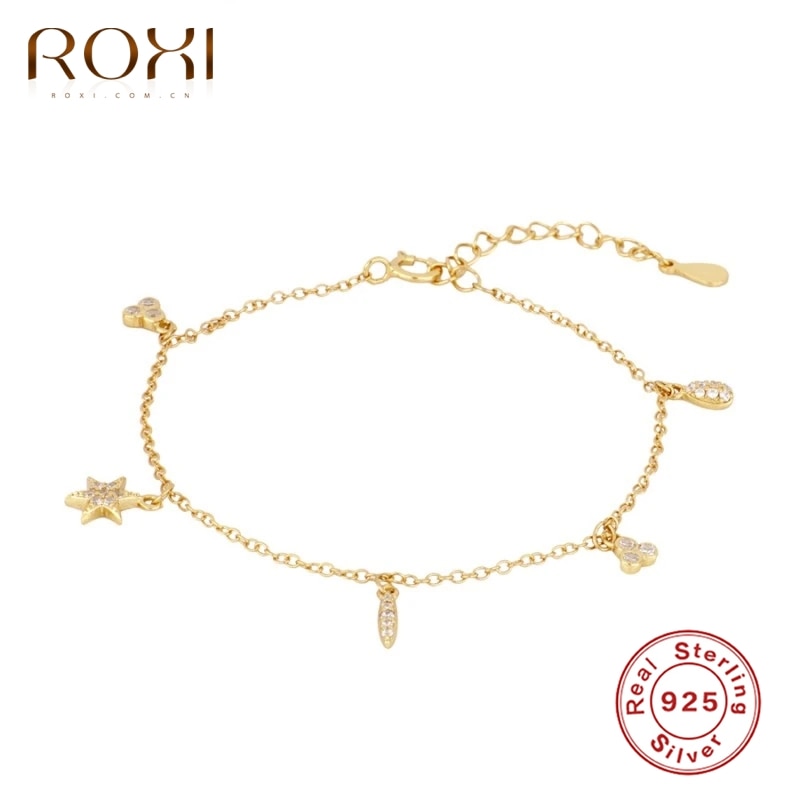 ROXI INS-Colgante pequeño de trébol y estrella para mujer y niña, pulseras de oro/plata, pulsera de joyería de plata esterlina 925