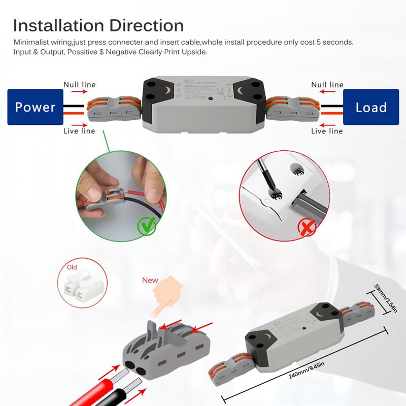 For Light Wire Connecting Smart WiFi Switch Compact Splice Wire Conductors Cable Clamp Terminal Block Spring Connector Switch