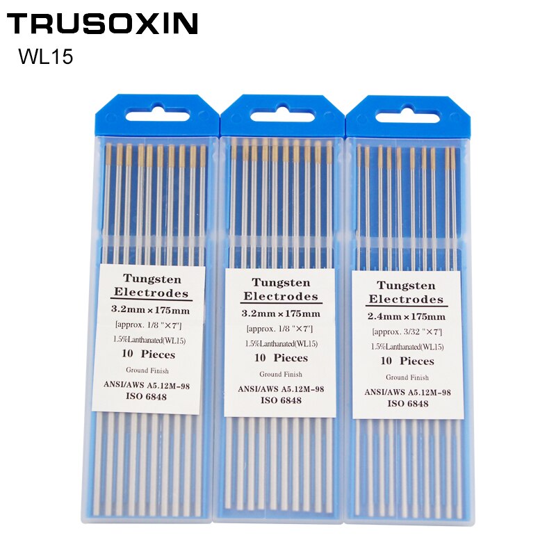 Electrodo de tungsteno lantanado de cabeza dorada, 10 piezas, 1,0/1,6/2,0/2,4/3,0/4. 0x175mm, aguja de tungsteno TIG/electrodo de tungsteno/varilla TIG