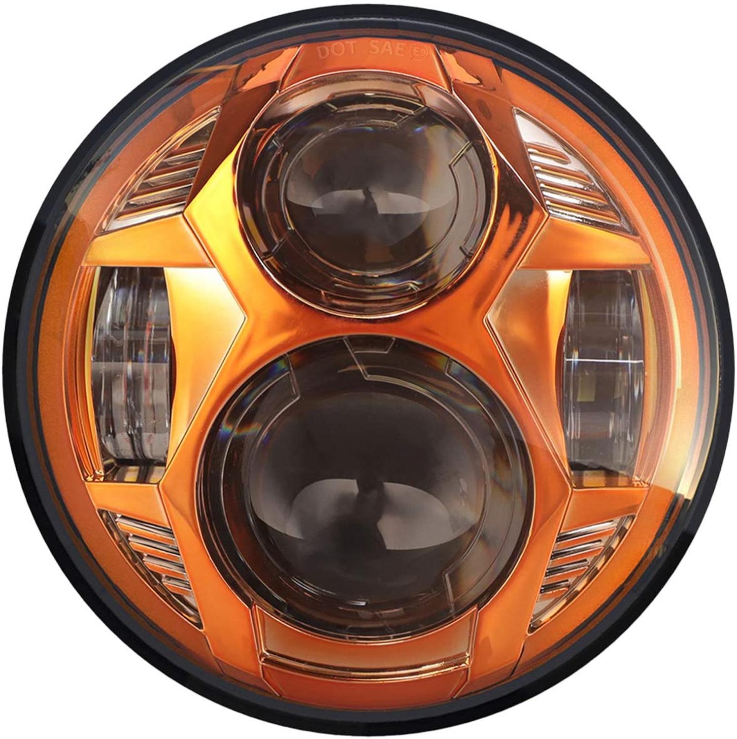 Für Harley Dyna FXCW FXCWC FXSBSE FXSTB 5,75 Zoll Runde LED Scheinwerfer Mit hoch/niedrig Strahl 51W Spinne bilden Motorrad Kopf Licht: orange