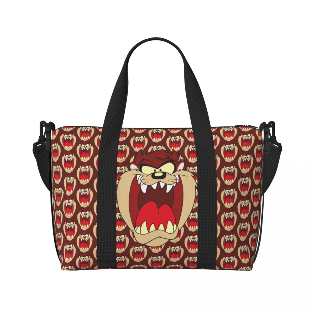 Custom Tasmanian Devils Beach Tote Bag Women Extra Large Gym Carry On Taz Cartoon Comic Travel Shopping Bags: Gold