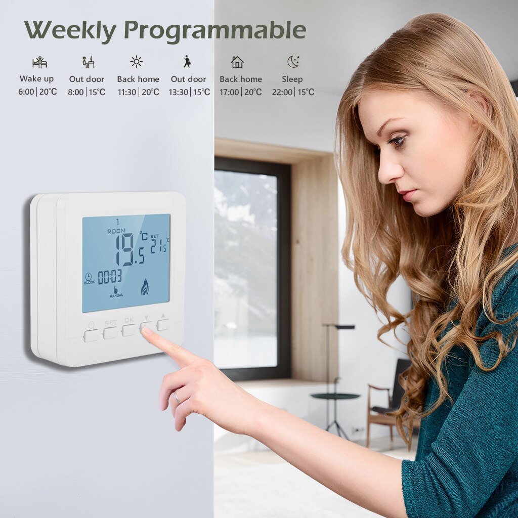 Beok – Thermostat sans fil pour chaudière à gaz, Kit intelligent de contrôle de température RF Programmable, alimenté par batterie
